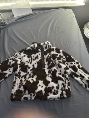 No Boundaries Brown & White Cow-Print Teddy Jacket